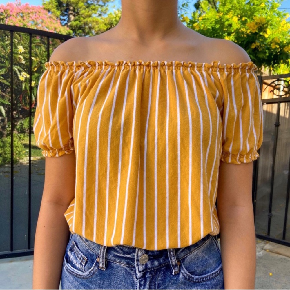 striped off the shoulder top